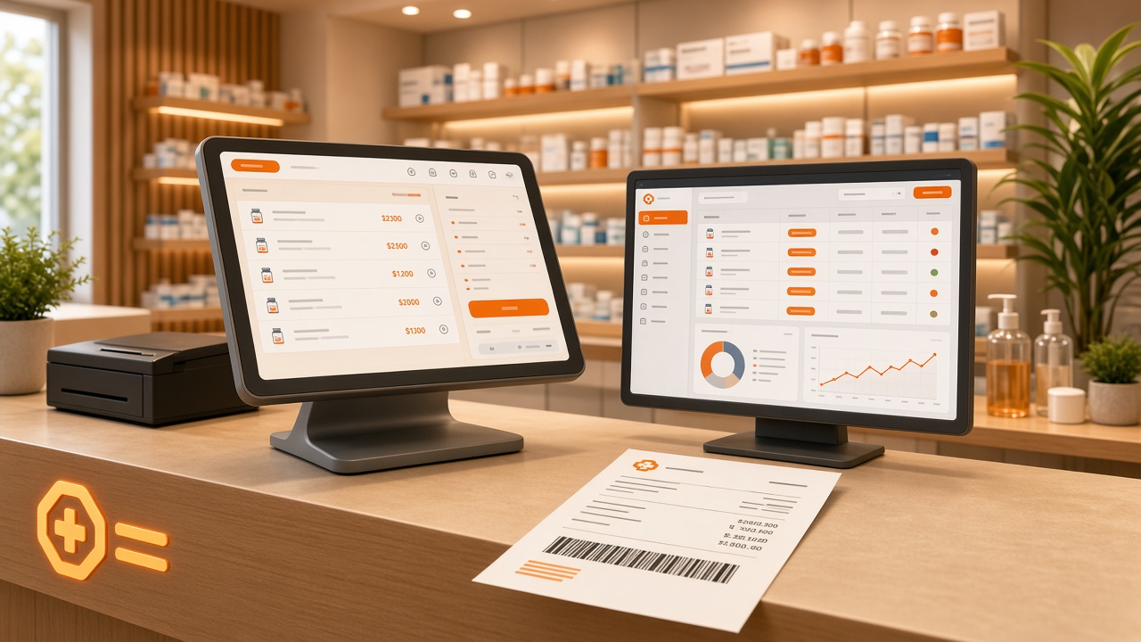 Pharmacy counter using HealthySkinCare for inventory and invoice billing